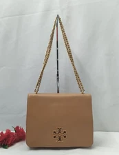 Tory Burch Tan Leather Block T Chain Strap Crossbody Shoulder Bag