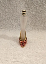 Frosted Glass Perfume Bottle Shaped as Woman's Foot in Gold Tone High Heel Shoe 