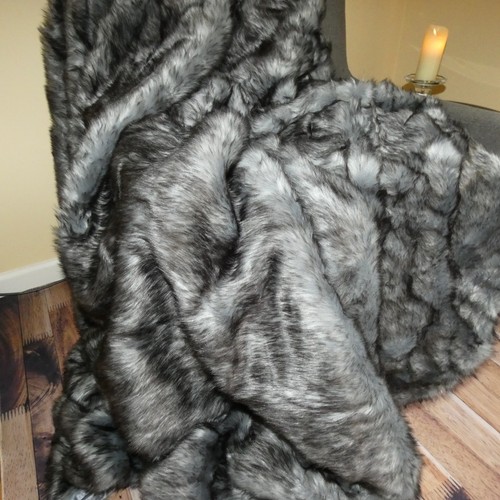 Aspen Faux Fur King Blanket Gray Tip Brushed Luxurious & Warm - Picture 4 of 7