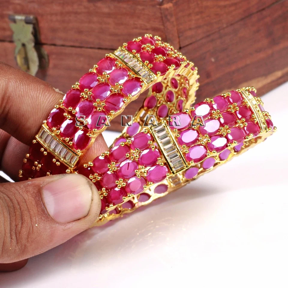 Conjunto de joyería brazalete Kada mujer moda india Bollywood chapado en oro AD 2 PIEZAS Foto 3 de 4