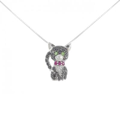#ad Authentic K18WG K18BG Cat Color Stone Necklace #270 003 942 6786 $992.97