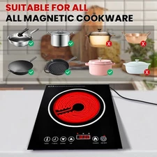 Electric Radiant Cooktop One Burner Electric Stove Top Touch Control 110V 1800W