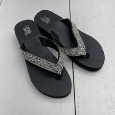 Easy USA Black Wedge Rhinestone Strap Flip Flop Sandals Women’s Size 9