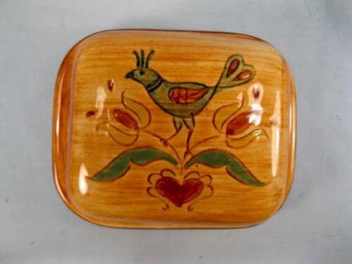 Pennsbury Pottery Butter Dish Pea Hen Square Covered Tulips Flowers Heart (O2) - Picture 1 of 6