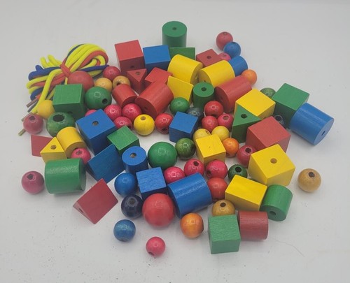 Wooden Lacing Beads & Blocks Set, Math Manipulatives, Early Learning, 86 Pieces