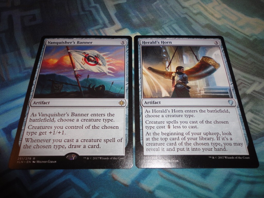 MTG Magic Vanquisher's Banner Ixalan & Herald's Horn C17 both EX