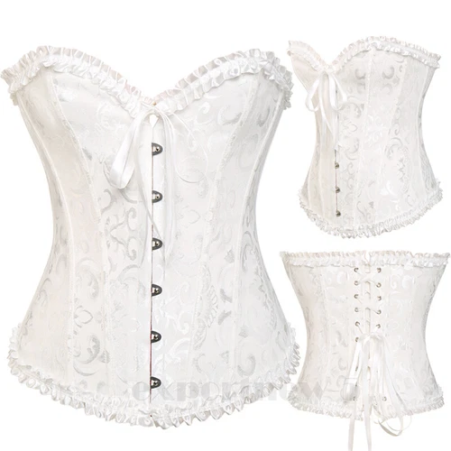 Women Plus Size Bridal Lingerie Lace up Satin Boned Corset + G-string Size 6-24 - Picture 4 of 34