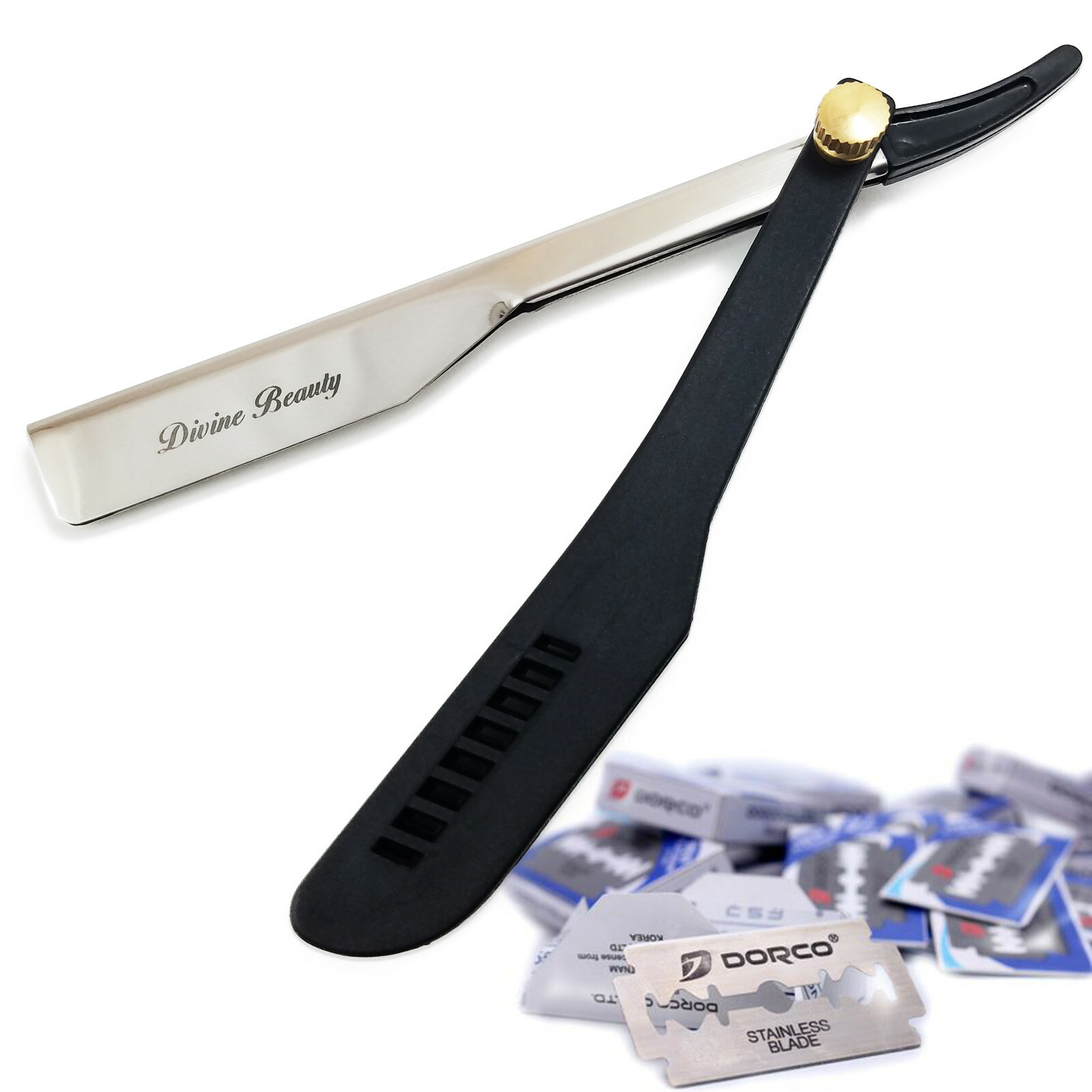 Black Classic Straight Edge Barber Razor Folding Shaving Kni