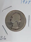 1937 Washington Quarter Silver 25 Cent Coin Ungraded Circulated