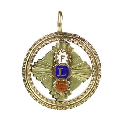 Antique Gold Filled Enamel Odd Fellows FLT Double Sided Fob Pendant