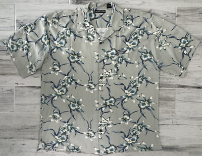 VTG Bobby Chan Men's Silk Hawaiian Shirt Gray /Blue Floral sz XXL Travel Aloha