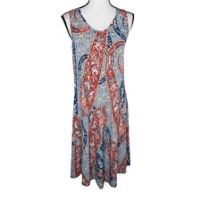 World Unity Women’s XS Dress Blue & Red Boho Paisley Sleeveless Lace Back Midi