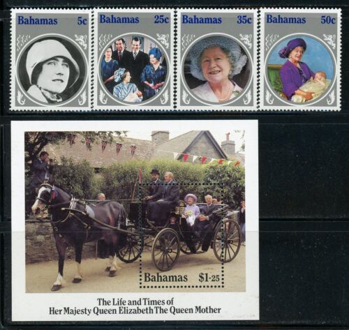 BAHAMAS 580-84a SG712-15,MS716 MH 1985 Queen Mother set of 4+MS CV$8 - Picture 1 of 1