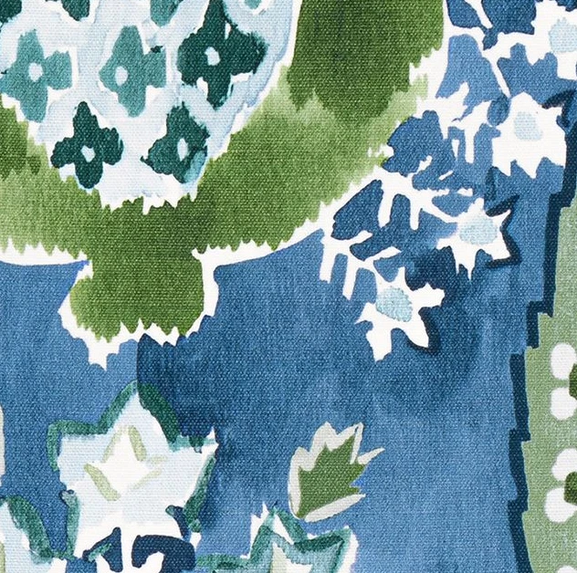 Thibaut Watercolor Ikat Floral Print Fabric- Mendoza Suzani / Blue Green 3.10 yd - Image 2 of 2