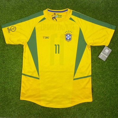 Brasil, Men's Retro Soccer Jersey, 2002 Ronaldinho #11 (Tallaje Grande)