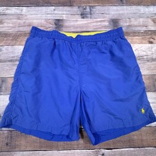 Polo Ralph Lauren Mens Swim Trunks Blue/Purple Pony Logo Mesh Lined Shorts Large