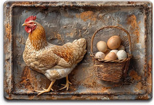 Vintage Chicken and Fresh Eggs Aluminium Metal Tin Sign 16X12 Inch Tin Poster Wa