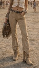 Vintage Z Cavaricci Pants Tan Faux Suede Feel bootcut Coachella Retro y2k 31x32