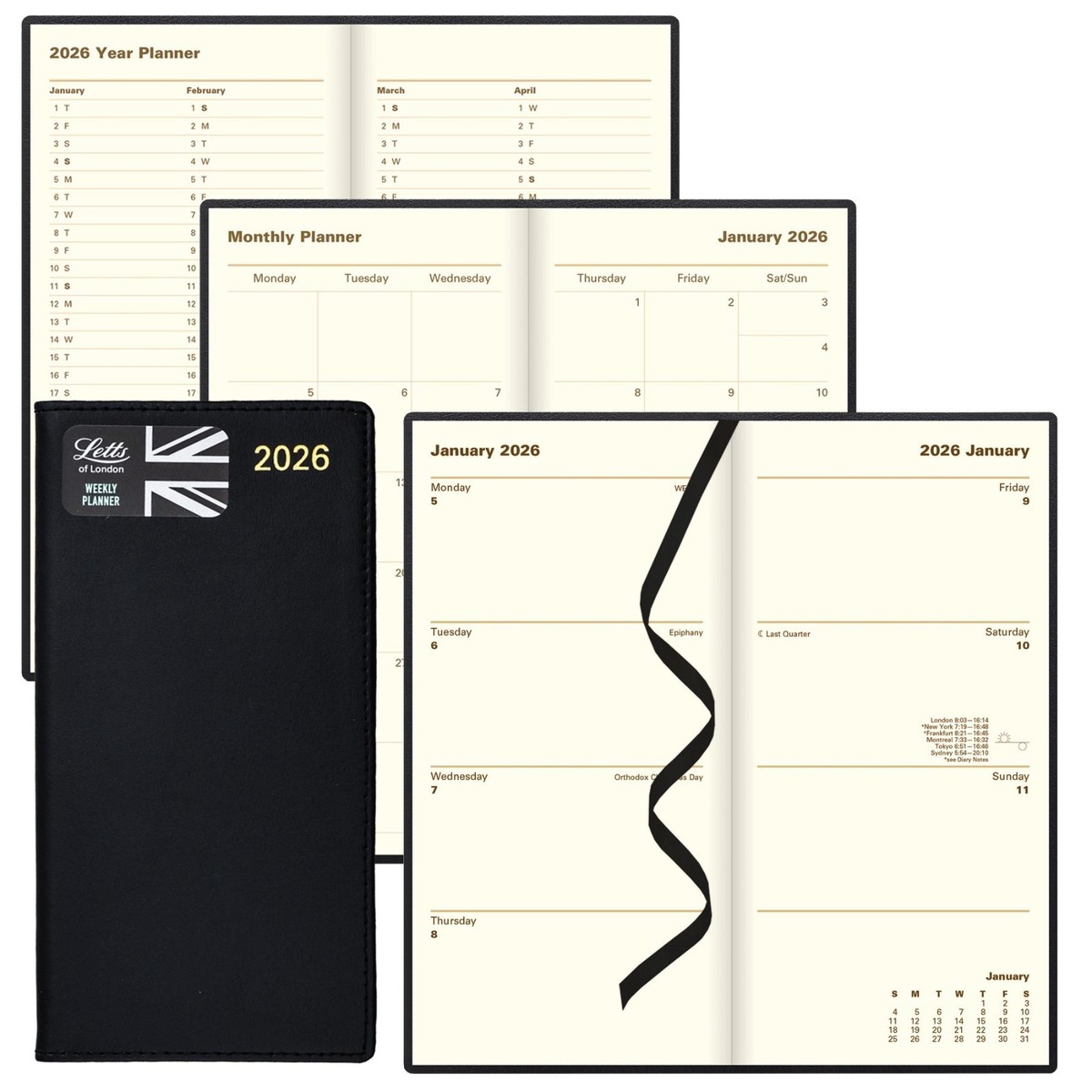 Letts Of London 2025 Weekly/Monthly Planner Slim - Burgundy Gold Corner Diary
