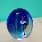 Vintage Murano Blue Stork Bird Art Glass 80's Paperweight Italy