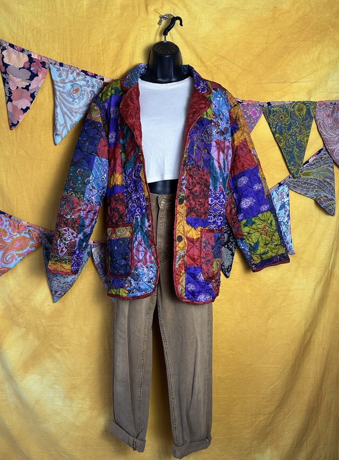 Vintage 100% Silk Reversible Patchwork Quilted Ja… - image 5