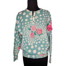 Vtg Whimsical Cottagecore Cardigan Sweater 44 M/L Polka Dot Floral Coquette