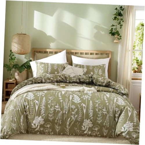 Comforter Set Comforter Floral Bedding Sets 3 Pieces Flowers Queen Olive Green