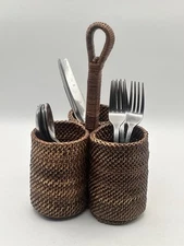 Southern Living Nito Woven Wicker Utensil Caddy Brown