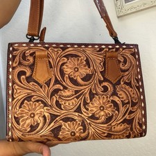 American Darling Brown Tan Floral Embossed Western Shoulder Bag w/Clasp Strap