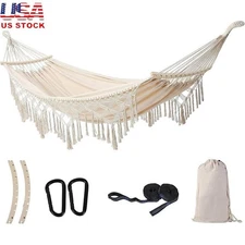 Double Hammock 2 Adults Handmade Cotton Crescent Bar Indoor Outdoor Relaxation