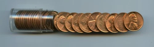 *1947-P 1/2 roll of Lincoln Cents, Choice Uncirculated Full Red in vintage tube*