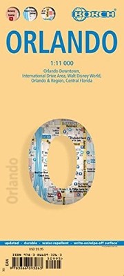 LAMINATED ORLANDO MAP BY BORCH (ENGLISH, SPANISH, FRENCH, **BRAND NEW**