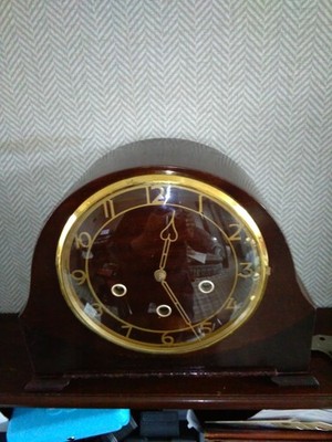 SMITHS C 1950 S ART DECOR WESTMINSTER CHIME 8 DAY MANTLE CLOCK WORKING KEY V G C