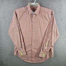 Robert Graham Mens Large Orange Purple Gingham Check Button Down Shirt Cotton L