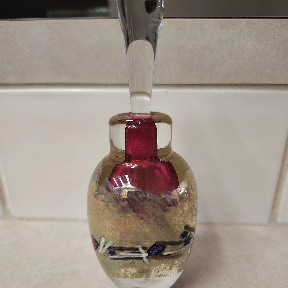 Impresionante botella pisapapeles perfume de vidrio artístico firmada por la artista Loretta Eby Foto 2 de 4