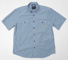Mens 2026 CARHARTT Loose Fit Button Up Short Sleeve Work Shirt Blue Size Large L
