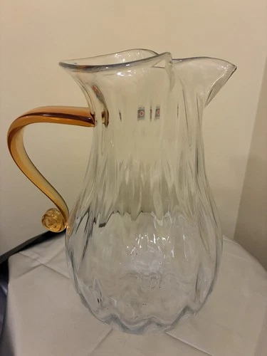 Vintage Blenko Hand Blown Glass Pitcher #9529 11.25”T Diamond Optic
