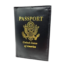 Leather Travel Passport Wallet Holder ID Card Case Cover US Black Pockets 