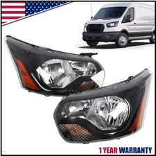 Left&Right Side Halogen Headlight For 2015-2024 Ford Transit 150 250 Black Clear