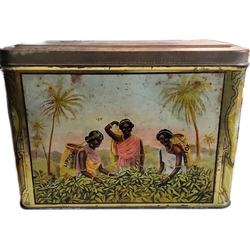 Large Antique Tea Tin Thomas J Lipton Ceylon Tea 3 Pound Advertising Women Cows