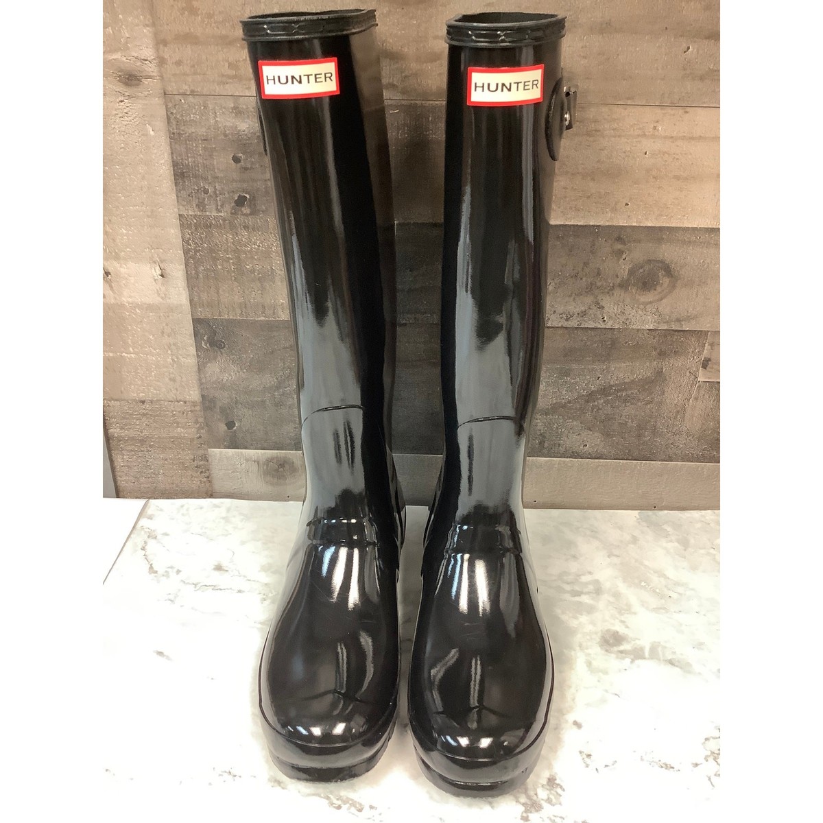 Hunter Women's 11 Black Gloss Original Tall Rain Boots Pull On