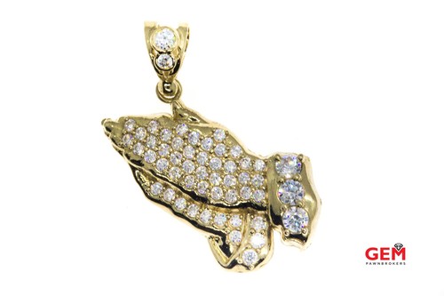 10Kt Massiv Gelbgold 417 Zirkonia Religiös Betende Hände Charm Anhänger