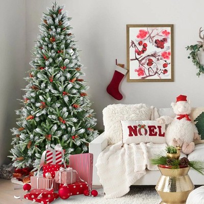 4/5/6/7/7.5/8/9FT Christmas Tree w/Berries & Cones,Holiday Decorations, Pre-Lit