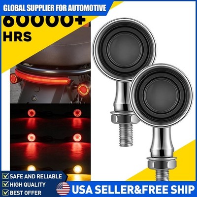 2PCS Motorcycle Amber/Red Bullet LED Turn Signal Brake Stop Running Light Chrome