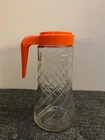 Vintage TANG Glass Jar Juice Pitcher Orange Plastic Pour Lid Anchor Hocking 5 c
