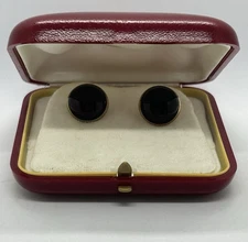 SWANK Domed Blood Red Cabochon Quality Vintage Cuff Links + MAJORICA Jewelry Box