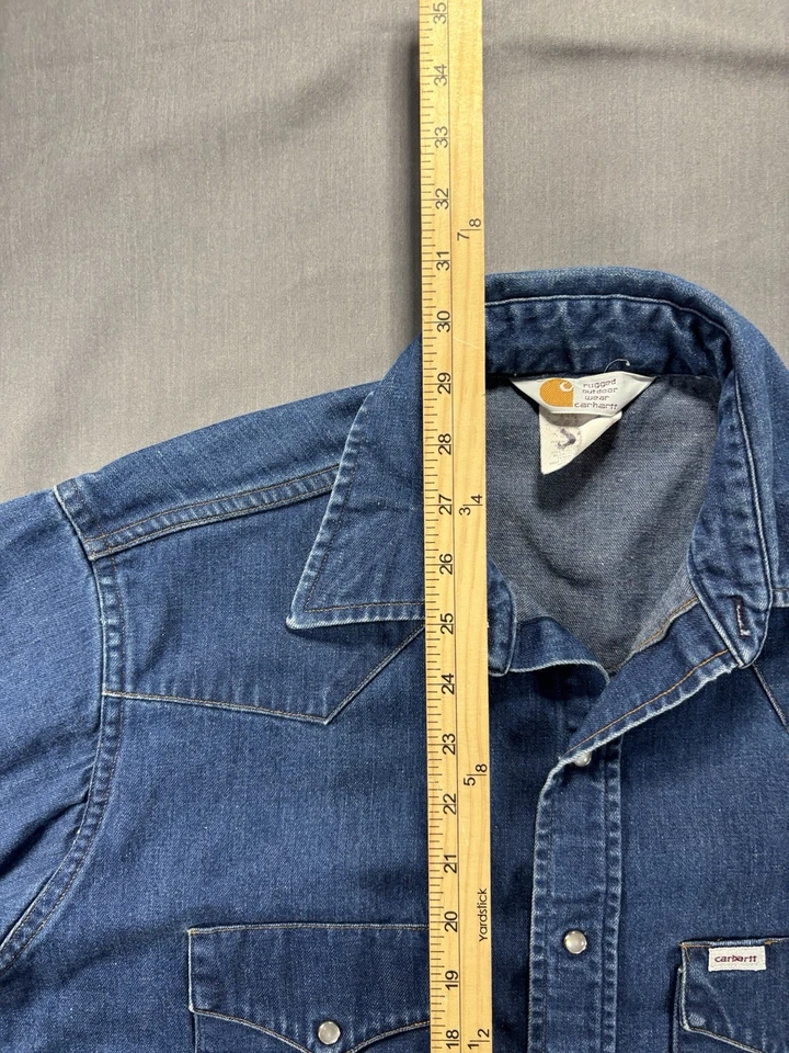 Camisa vaquera vintage Carhartt azul a presión azul perla manga larga mediana para hombre Foto 4 de 4