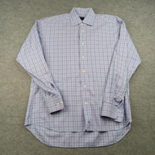 David Donahue Shirt Mens 16 34/35 Blue Plaid Dress Button Front Long Sleeve