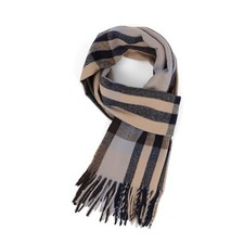Winter Scarf For Men Classic Plaid Long Tassel Mens Scarf Warm Khaki coffee