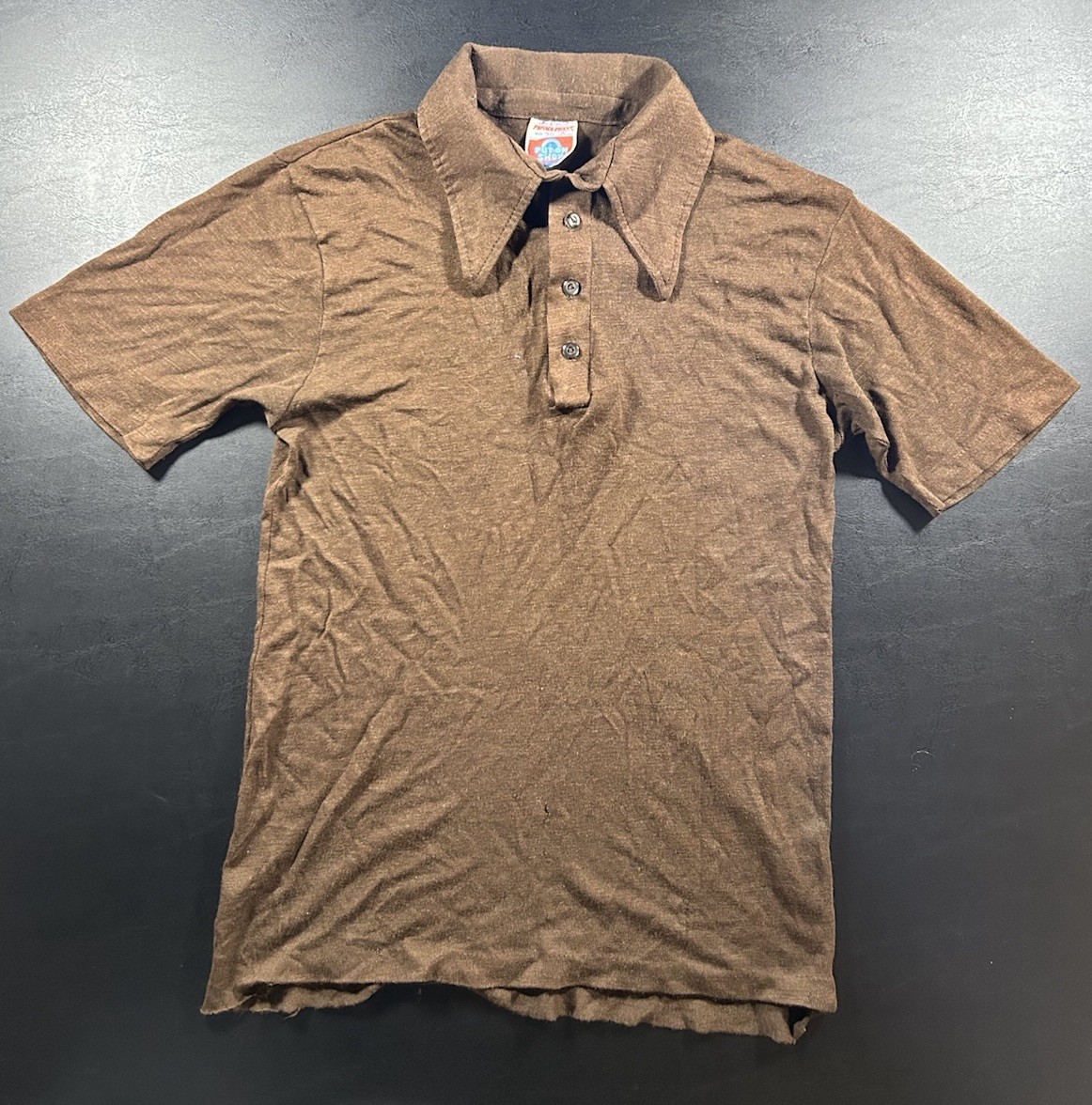 RARE Sears Put On Shop Shirt Size 20 Polo Vintage Big Collar 60s 70s Brown